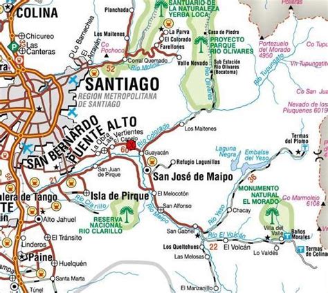 Mapa general del Cajón del Maipo y su ubicación respecto a Santiago