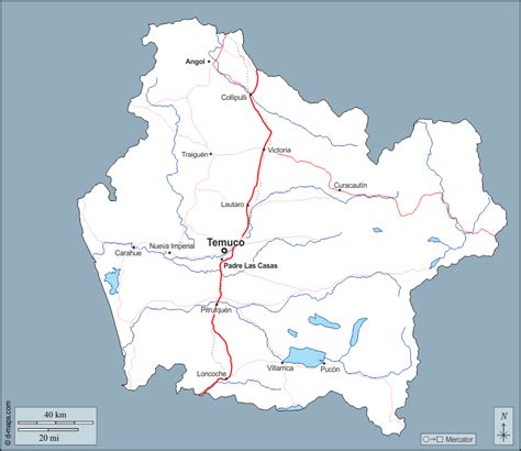 Mapa de la región de la Araucanía con Nueva Imperial resaltada