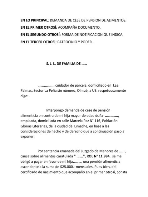 Documentos probatorios para cese de pensión alimenticia