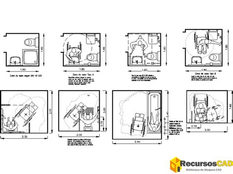 esquema técnico de un baño adaptado para personas con movilidad reducida