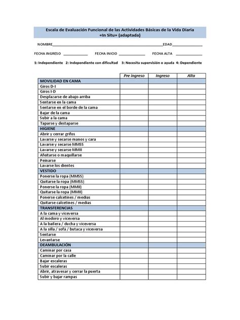 Escala de evaluación funcional para adultos mayores