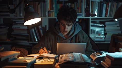 Foto de adolescente estudiando con determinación