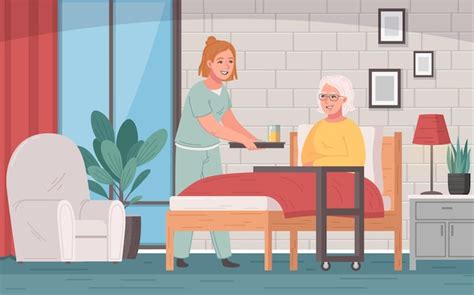 Ilustración de un cuidador ayudando a un anciano a cambiar de posición en la cama