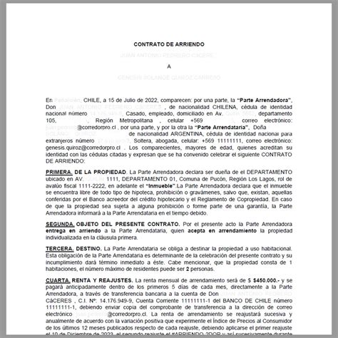 Representación de un contrato de arriendo o vivienda en Los Andes