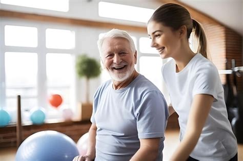 Fisioterapeuta o instructor guiando a una persona mayor en ejercicios