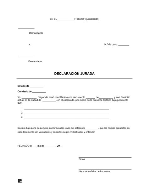 Ejemplo de formulario de declaración jurada