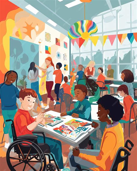 Foto de aula inclusiva con niños diversos colaborando