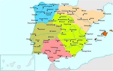 Mapa de ciudades fundadas por militares romanos en Hispania