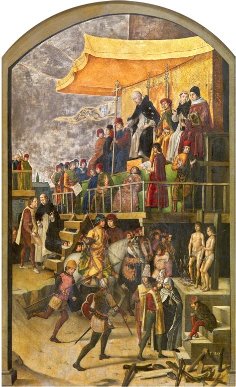 Ilustración histórica de un auto de fe de la Inquisición, mostrando la proclamación de sentencias o la quema de elementos.