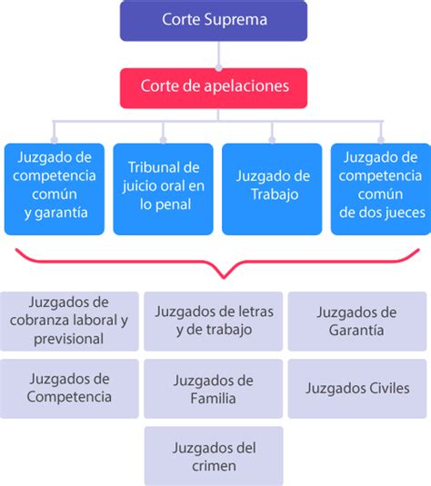 Esquema organizativo de los escalafones Primario, Secundario y Especial del Poder Judicial chileno