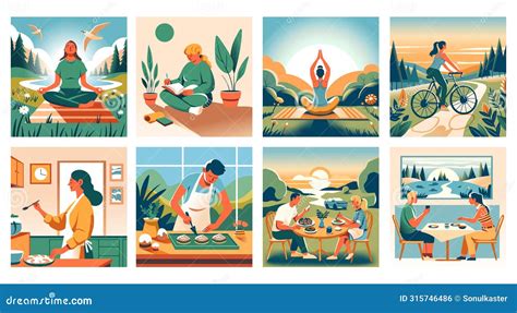 Un collage de imágenes mostrando diversas actividades significativas: alguien pintando, un grupo haciendo yoga, una persona leyendo, y otra cuidando plantas.