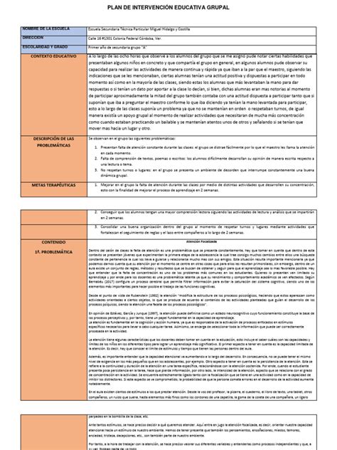 Esquema de un plan de intervención educativa individualizado para estudiantes con discapacidad intelectual