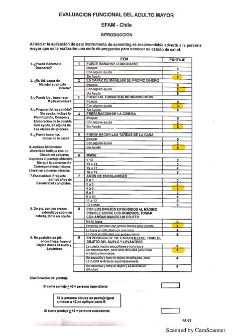 Diagrama de flujo del cuestionario EFAM para la valoración del adulto mayor