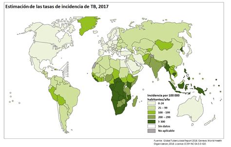 mapa global de incidencia de tuberculosis