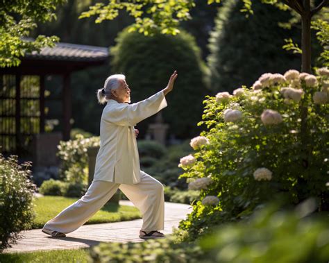 Adulto mayor practicando Tai-Chi en un parque