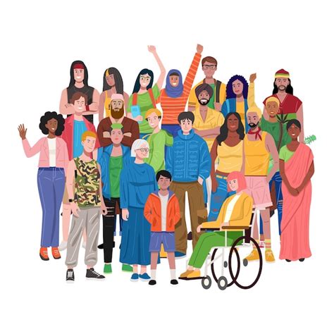 Ilustración de personas diversas participando alegremente en actividades de ocio al aire libre, enfatizando la inclusión