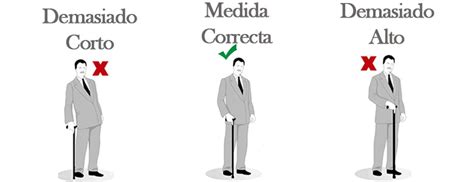 Ilustración mostrando la postura correcta para medir la altura de un bastón, con una persona de pie y el brazo caído.