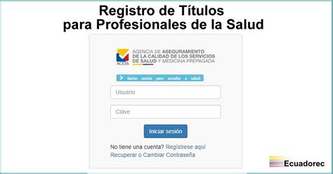 Esquema de un registro de profesionales de la salud con enlaces a títulos y especialidades