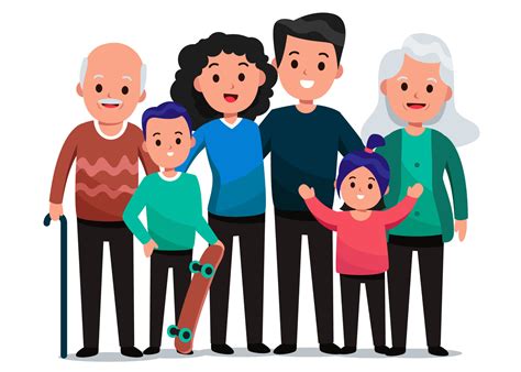 Ilustración de una familia de tres generaciones compartiendo una actividad