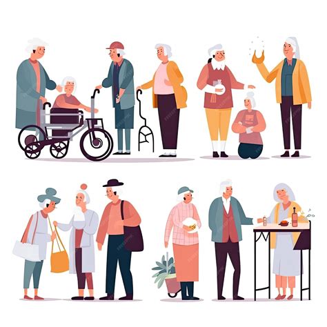 Ilustración de personas mayores realizando actividades laborales