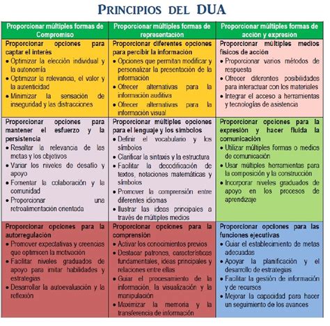Tabla comparativa de las redes cerebrales y los principios DUA