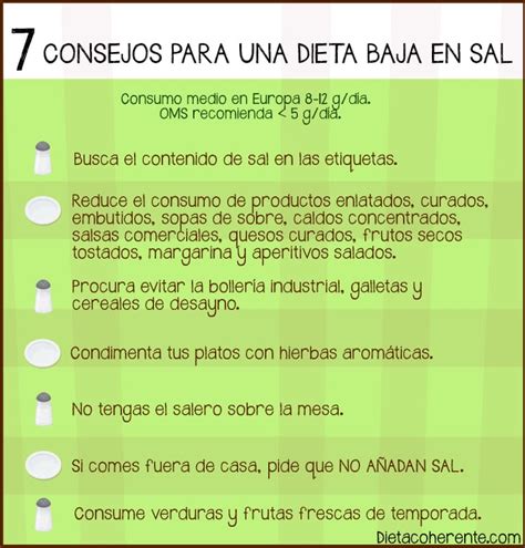 Infografía con consejos sobre dieta baja en sal y ejercicio moderado.