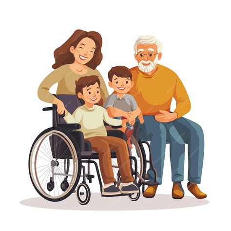 Foto de una familia con un niño con discapacidad interactuando