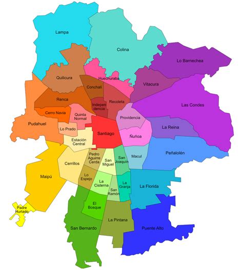 Mapa de comunas de cobertura de servicios de kinesiología a domicilio en Santiago