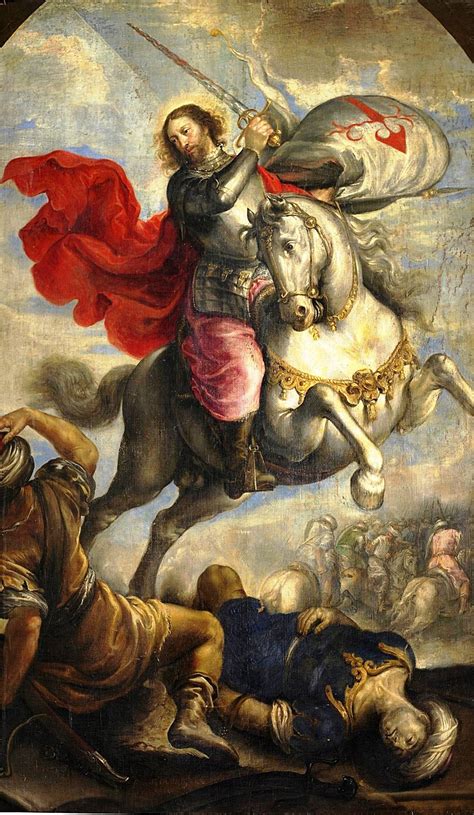 Representación artística de Santiago el Mayor, posiblemente a caballo, luchando o predicando.