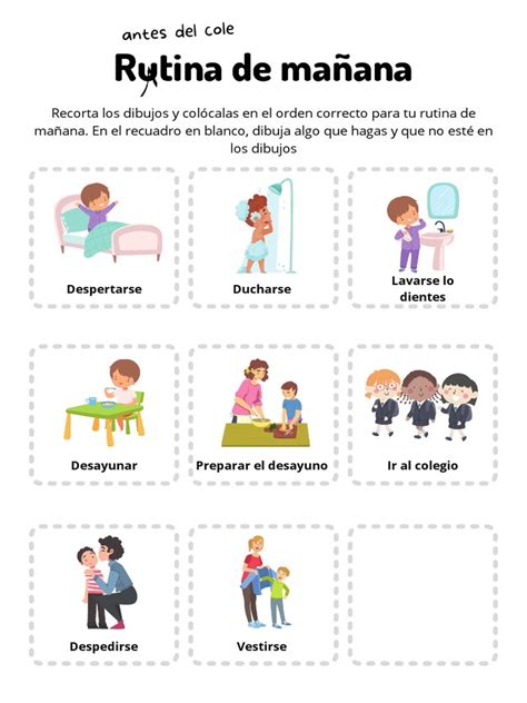Ejemplos de pictogramas para rutinas de autocuidado.