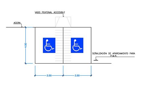 Diagrama: Dimensiones mínimas de un estacionamiento para personas con discapacidad según la O.G.U.C.