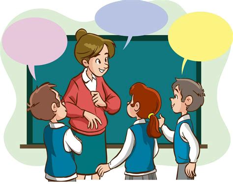Ilustración de un profesor hablando en un aula con niños