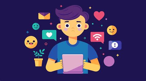 Ilustración de un adolescente pensativo con iconos de redes sociales alrededor