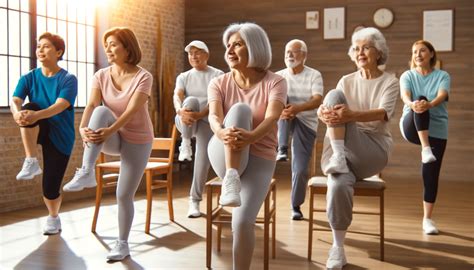 Adultos mayores realizando ejercicios de bajo impacto en un parque o gimnasio