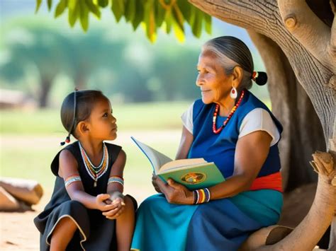 Anciana mapuche enseñando a niños las tradiciones