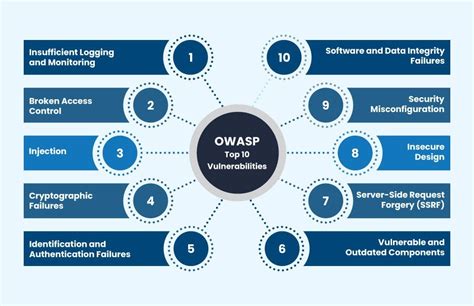 Infografía o tabla de los OWASP Top 10 con ejemplos de cada tipo de vulnerabilidad.