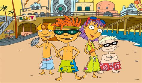 Ilustración de los personajes de Rocket Power practicando deportes extremos
