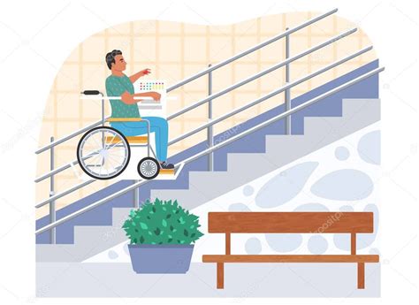 ilustracion de persona en silla de ruedas superando una barrera arquitectónica