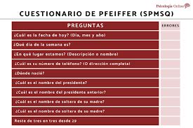 Tabla comparativa de escalas: Pfeiffer (cribado rápido) frente a MEC y otros test de profundidad diagnóstica.