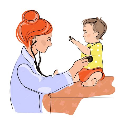 Ilustración de un pediatra examinando a un niño en un entorno hogareño