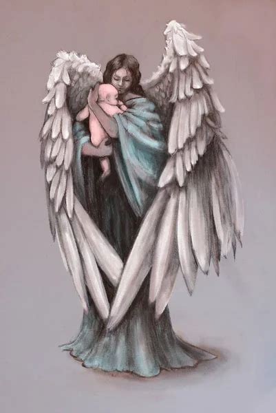 Representación artística de un ángel protegiendo a una persona bajo sus alas