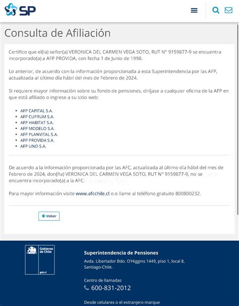 Captura de pantalla del portal de consulta de afiliación de la Superintendencia de Pensiones