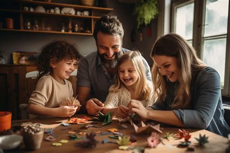 Familia multigeneracional haciendo manualidades navideñas