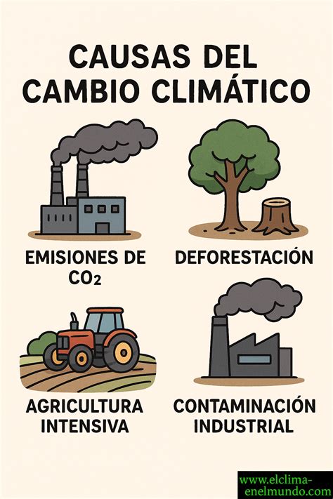 Infografía explicando las causas del cambio climático antropogénico.