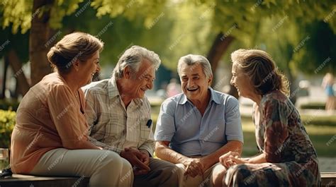Grupo de adultos mayores riendo y conversando en un centro comunitario, promoviendo la socialización.