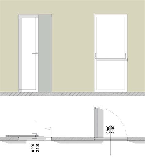 Alzado y planta de tipos de puertas de baños para discapacitados