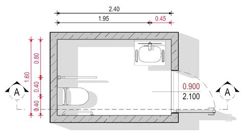 Planta de baño para discapacitados con medidas mínimas según normativa Española