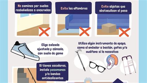 Infografía con consejos prácticos para prevenir caídas en el hogar.