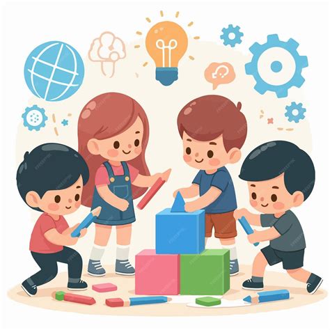 Ilustración de niños y adultos mayores colaborando en una actividad educativa.