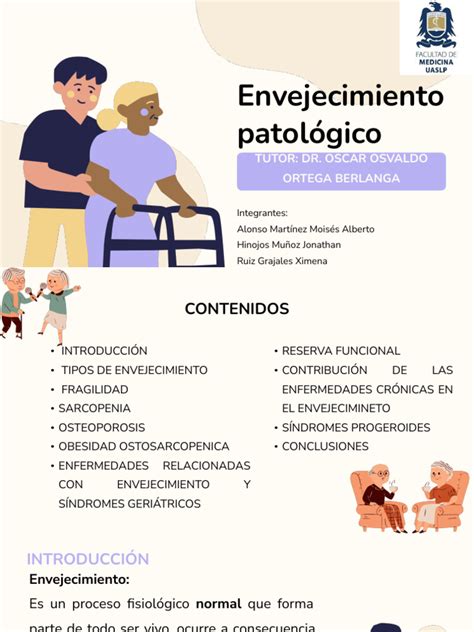 Diagrama comparativo de envejecimiento fisiológico y patológico